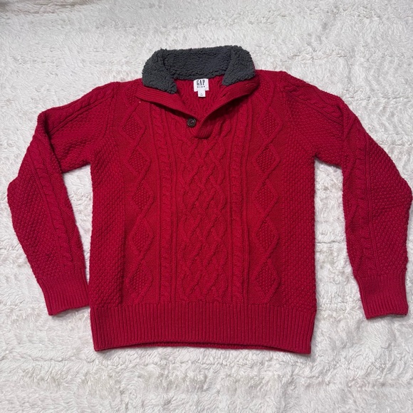 GAP Other - Gap Kids Red Cable Knit Sweater XL 14/16 Mock Neck Sherpa Lined Cozy Holiday